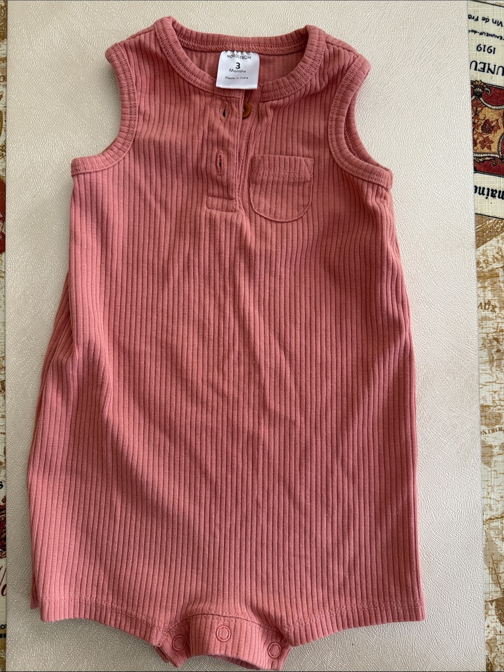 Nordstrom Ribbed Sleeveless Baby Romper in Dusty Rose